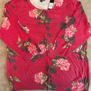 Talbots Pink and Green Floral Cardigan Sweater